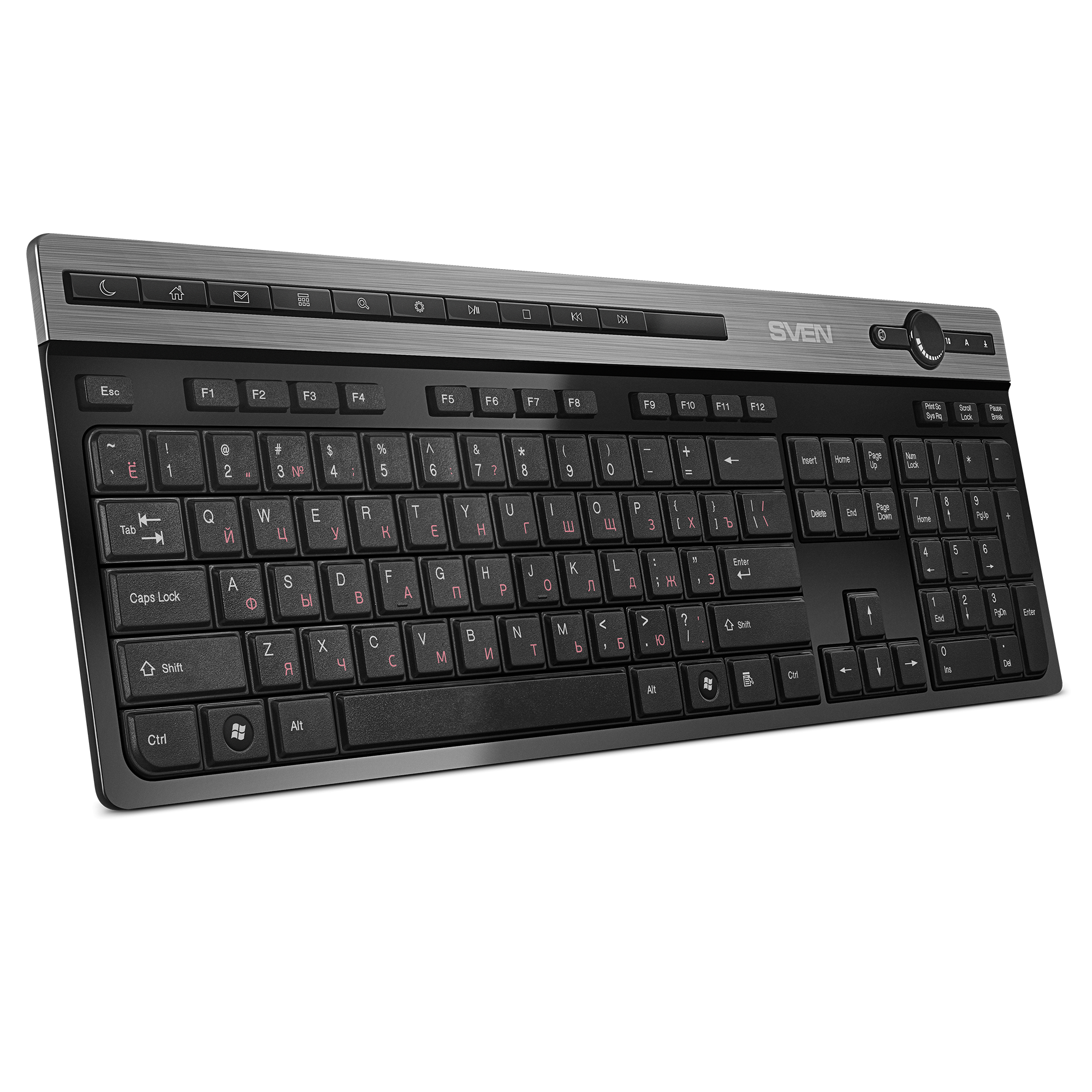 Wireless Keyboard SVEN KB-E5500W, Multimedia, Splash proof, Volume knob, Aluminum insert