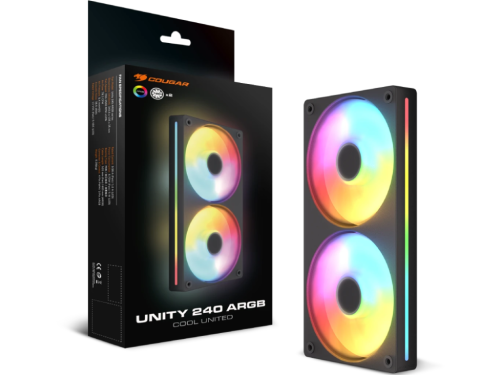 PC Case Fan Cougar Unity240-RB, Cooling kit, Reversed 2x120mm ARGB, 243.6x125x25mm, 700-1600 RPM