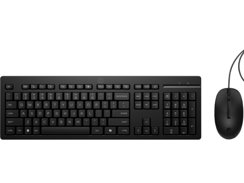 Keyboard & Mouse HP 225, Keyboard Full size 3-zone layout, Mouse 3 buttons, 1200dpi, Black