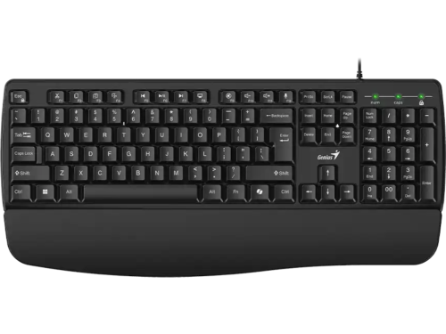 Keyboard Genius KB-123, Classic, 12 Fn Keys, Concave Keycaps, Spill Resistant, One Palm Rest, 1.5m