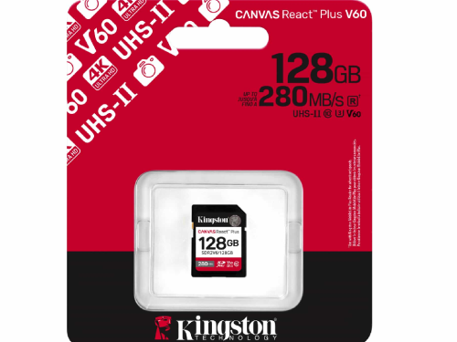 128GB  SDXC Card (Class 10) UHS-II , U3, Kingston Canvas React Plus V60 SDR2V6/128GB