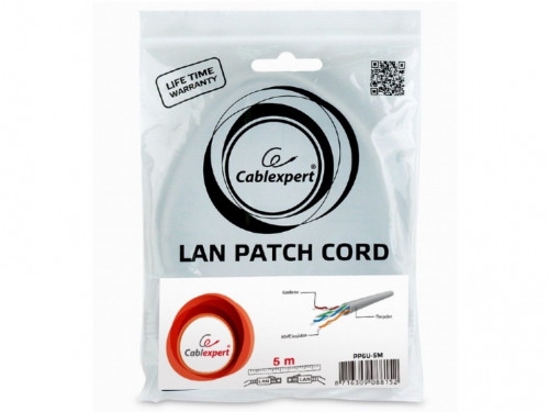 Patch Cord Cat.6U  5m  Grey, PP6U-5M, Cablexpert, Stranded Unshielded