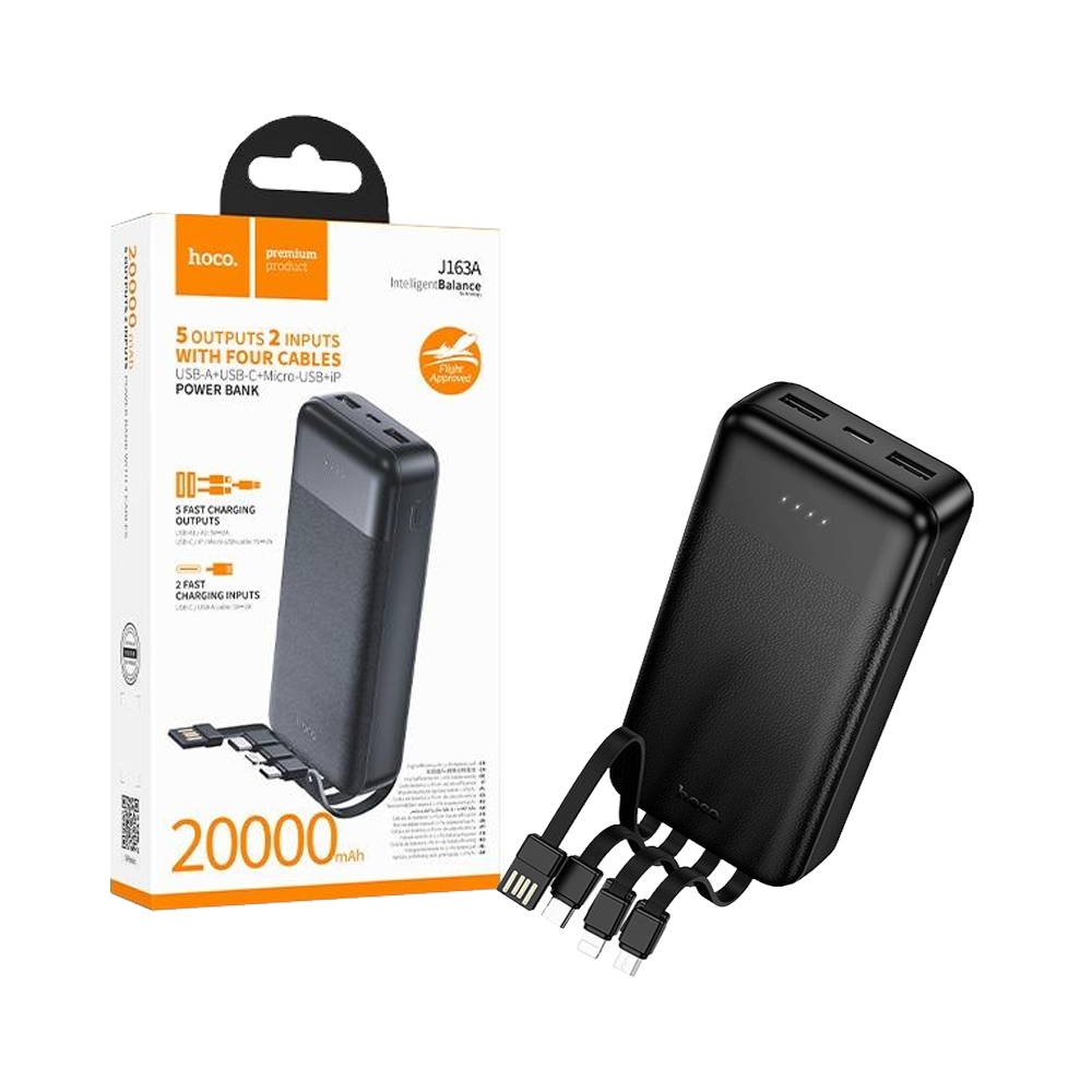Hoco J163A Wonderful power bank with 4 cables(20000mAh) black