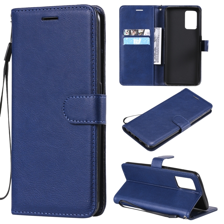 OPPO F19 / A74 4G Solid Color Horizontal Carte Protective Piele Husa (Blue)