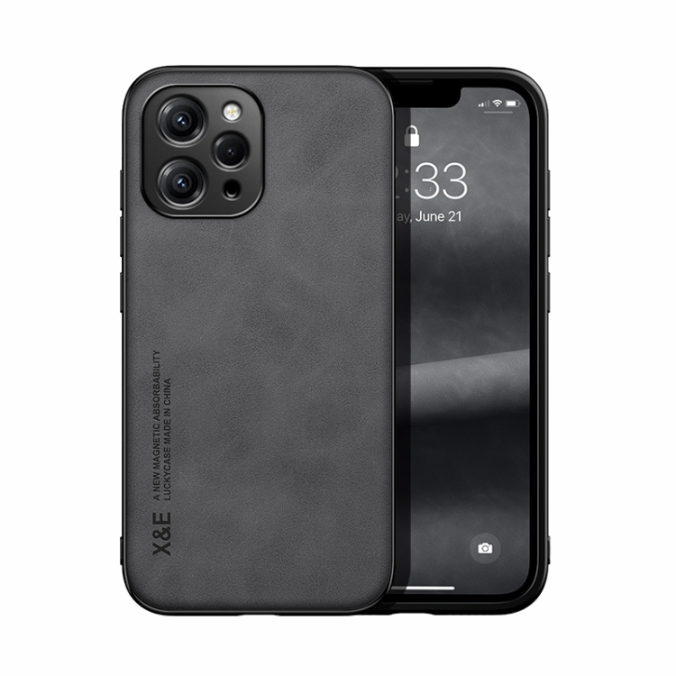 Husa p/u Xiaomi Redmi 12 4G Skin Feel Magnetic Piele Back Phone Case ( Dark Grey)