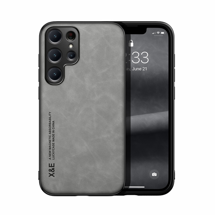 Samsung S24 Ultra 5G Skin Feel Magnetic Piele Back Husa (Light Grey)