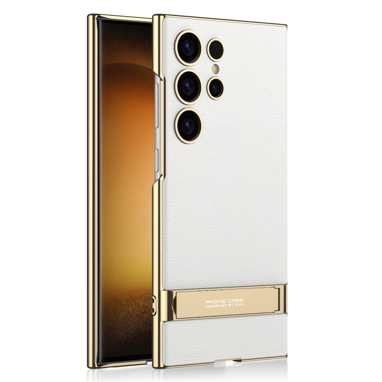 Samsung Galaxy S24 Ultra 5G GKK Triumph Ultra-Thin Plain Leather Phone Husa with Holder(Silver)