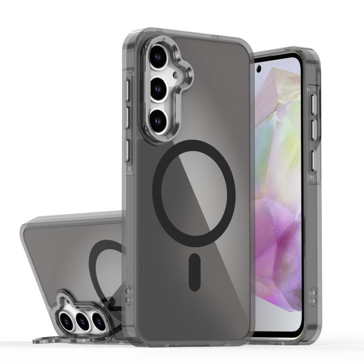 Samsung A55 5G Plating Gradient Discolor MagSafe Phone Husa with Holder(Black)