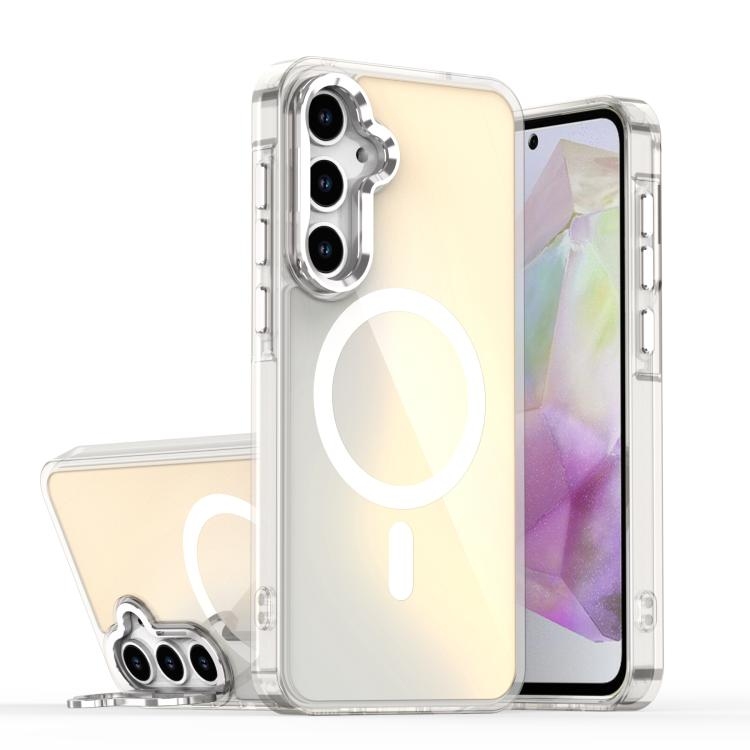 Samsung A55 5G Plating Gradient Discolor MagSafe Phone Husa with Holder(White)