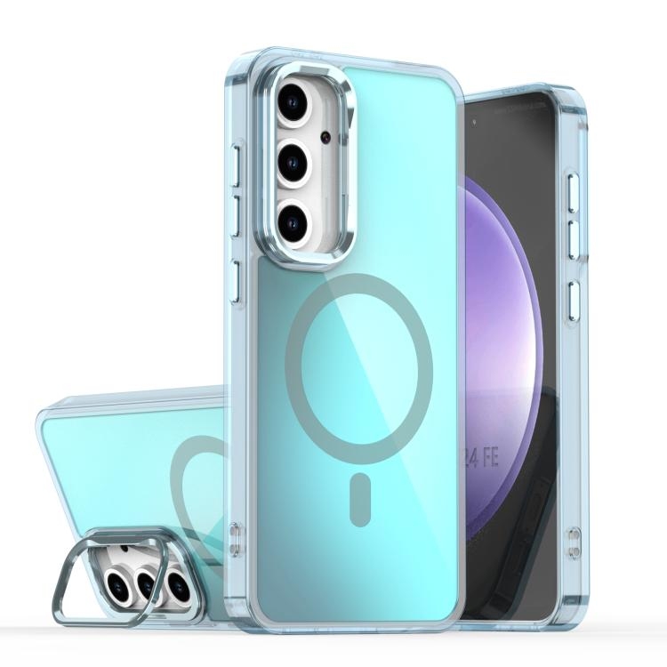 Samsung S24 FE 5G Plating Gradient Discolor MagSafe Phone Husa with Holder(Blue)