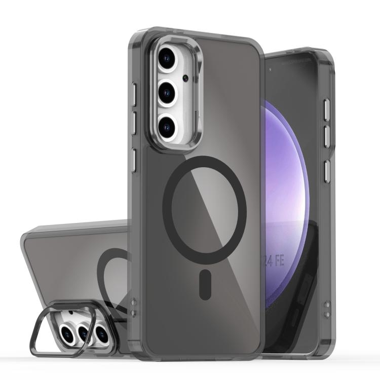 Samsung S24 FE 5G Plating Gradient Discolor MagSafe Phone Husa with Holder(Black)