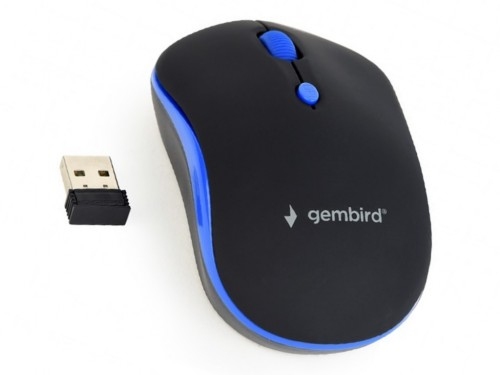 Wireless Mouse Gembird MUSW-4B-03-B, Optical, 800-1600 dpi, 4 buttons, Ambidextrous, Black/Blue