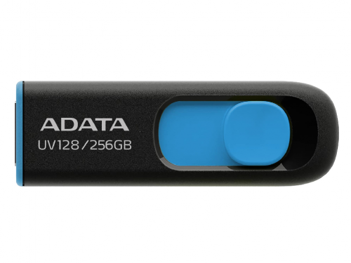 256GB  USB3.1 Flash Drive ADATA 'UV128', Black-Blue, Plastic, Slider (R/W:90/40MB/s)