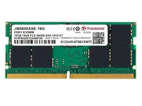 16GB DDR5-4800MHz SODIMM  Transcend JetRam, PC5-38400U, 1Rx8, CL40, 1.1V