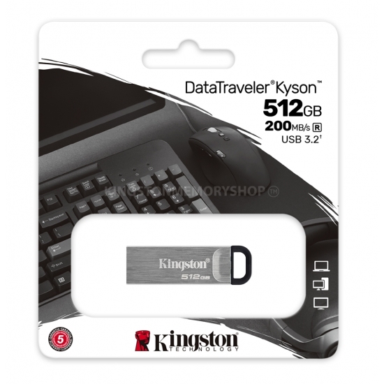 512GB USB3.2 Flash Drive Kingston DataTraveler Kyson, Silver, Metal Case, Key Ring (DTKN/512GB)  (R/
