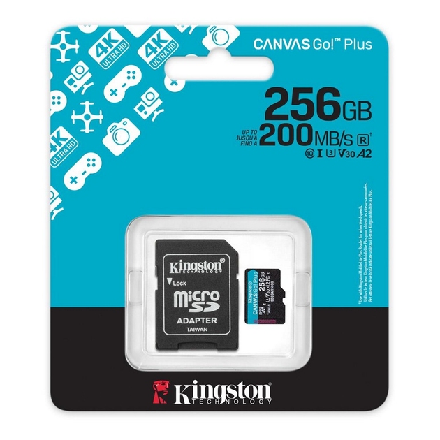 .512GB MicroSD (Class 10) UHS-I (U3) +SD adapter, Kingston Canvas Go! Plus Gen 4 'SDCG4/512GB' (R/W: