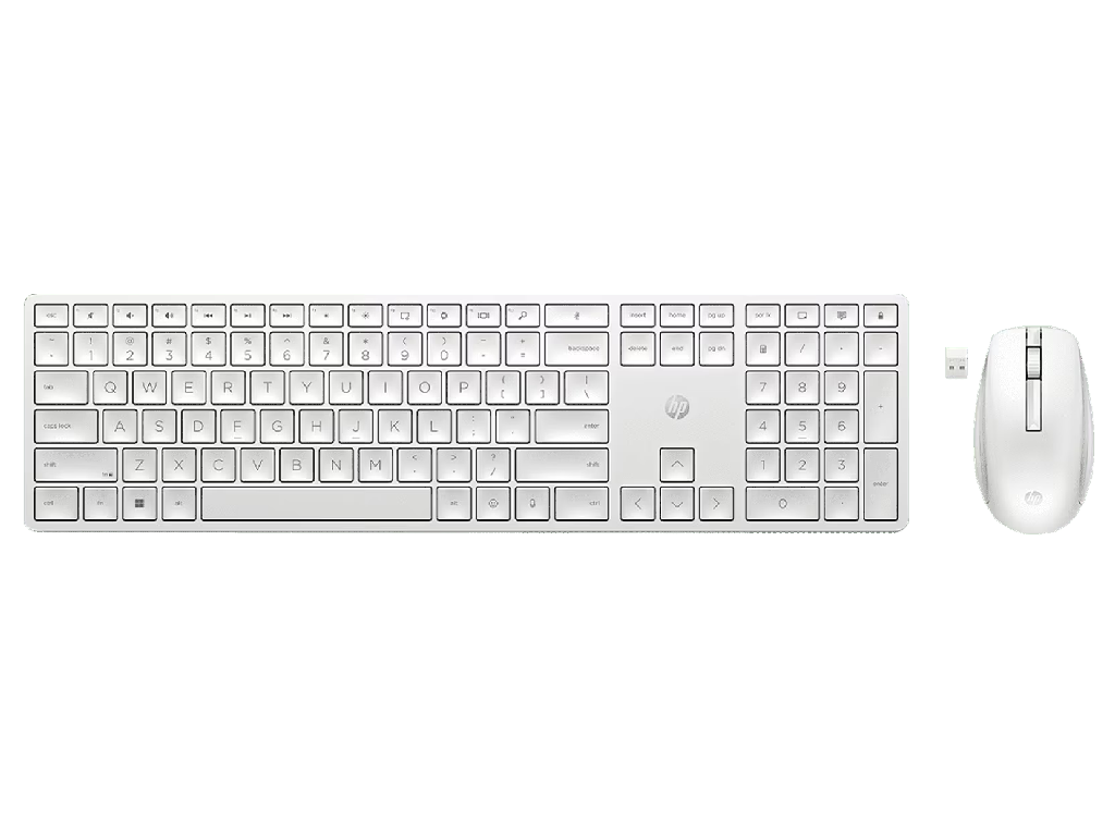 Wireless Keyboard & Mouse HP 650, Full size, 3-zone layout, Spill resistant Quiet keys White