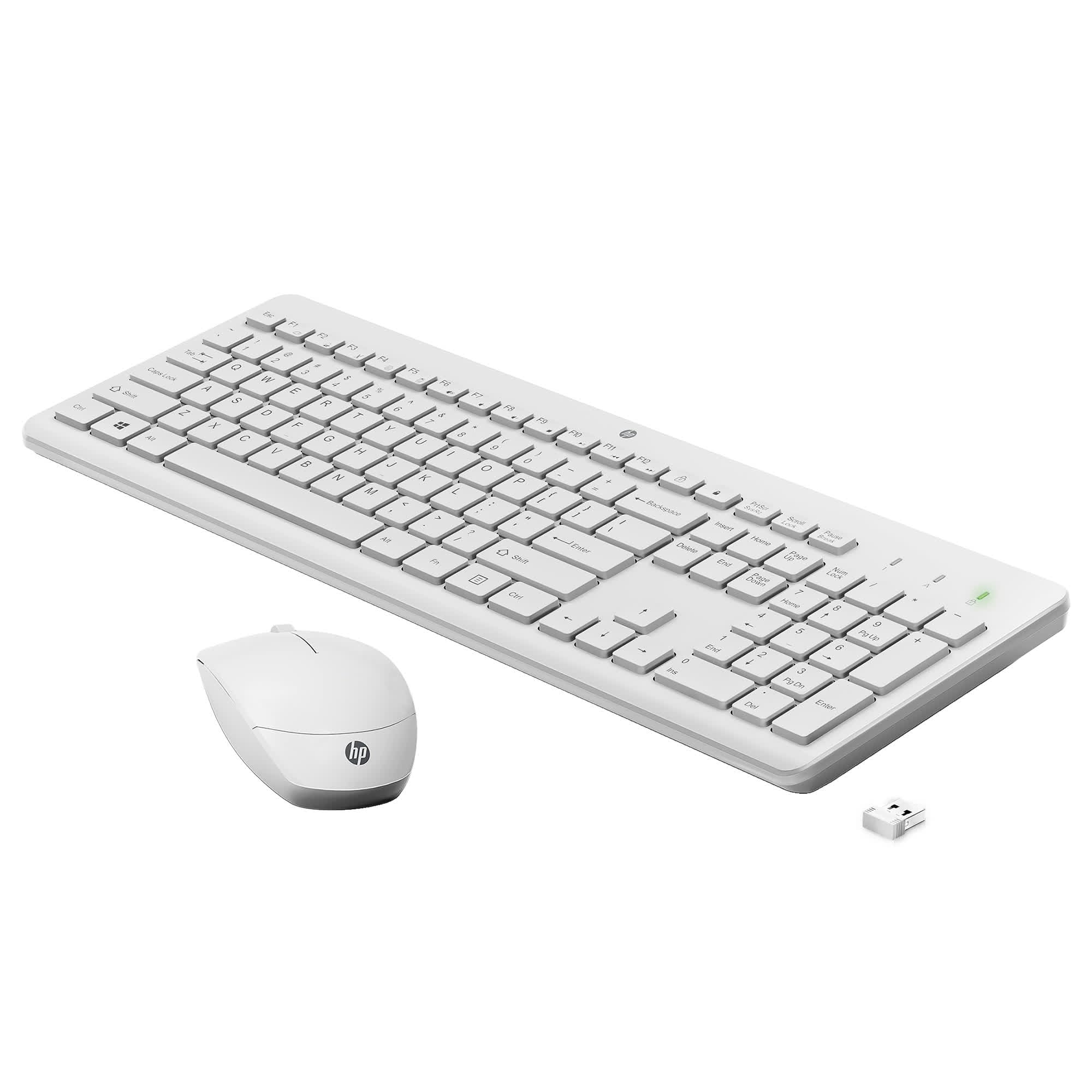 Wireless Keyboard & Mouse HP 230, Full size 3-zone layout, Low profile key travel 2.5 mm, White