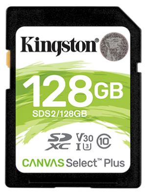 .128GB MicroSD (Class 10) UHS-I (U1) +SD adapter, Kingston Canvas  Select Plus Gen3 'SDCS3/128GB'  (