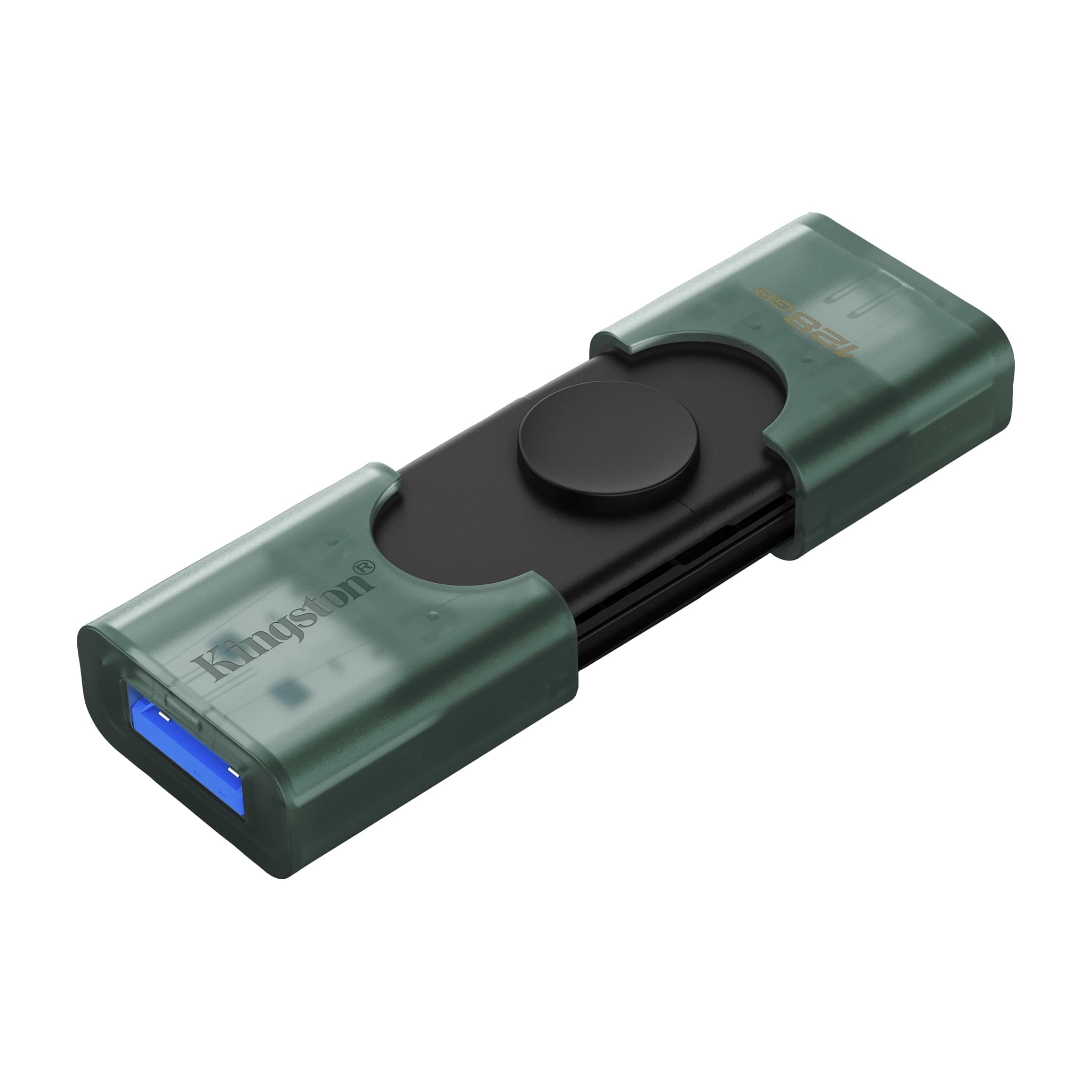128GB  USB3.2/Type-C Flash Drive Kingston DataTravaler Duo, Black/Transparent Green, Dual Moving Cap
