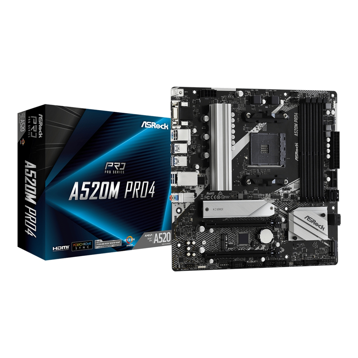 MB AM4 ASRock A520M PRO4  mATXFactor de forma a placii de baza:  Micro-ATX Socket:  AM4 Chipset: