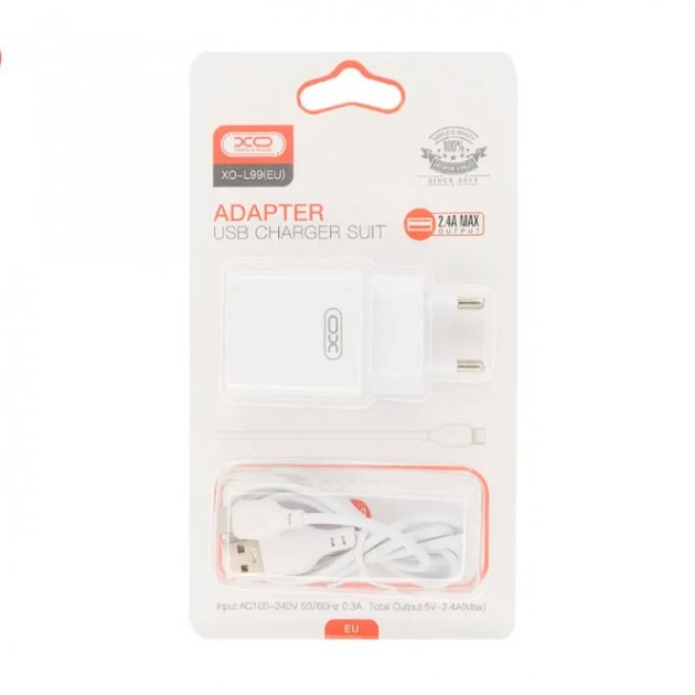 XO L99 EU 2.4A USB charger with TYPE-C cable White