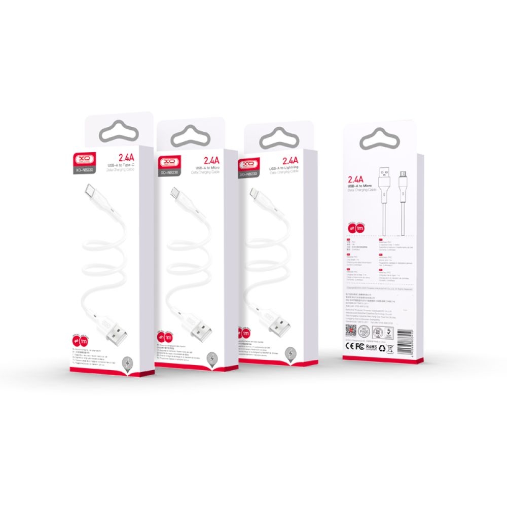 XO NB230 2.4A Rock Series Lightning Data Cable White