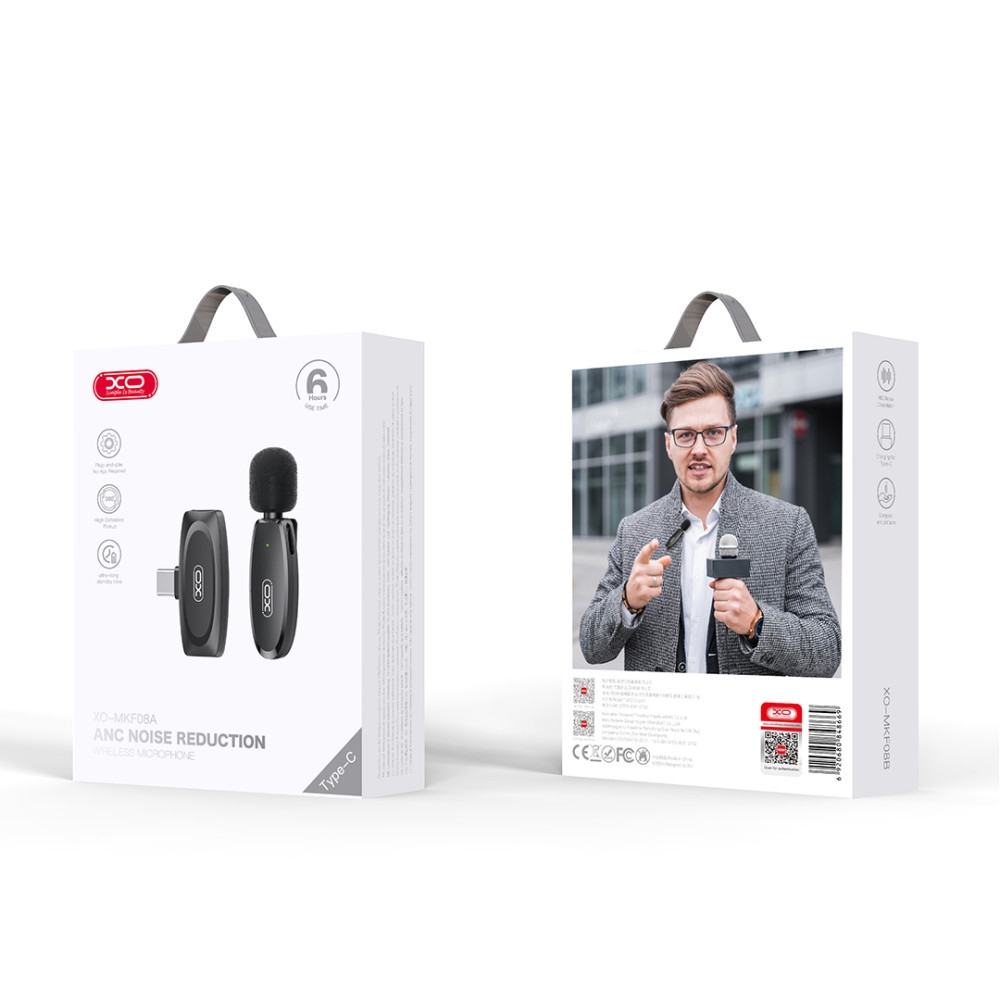 XO MKF08B Lightning One-Touch Low Latency Wireless Lavalier Microphone Black