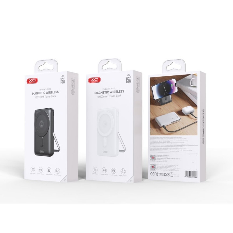 Power Bank XO PR242 PD20W Magnetic wireless 15W Type-C with U-shaped holder 5000mAh (Белый)