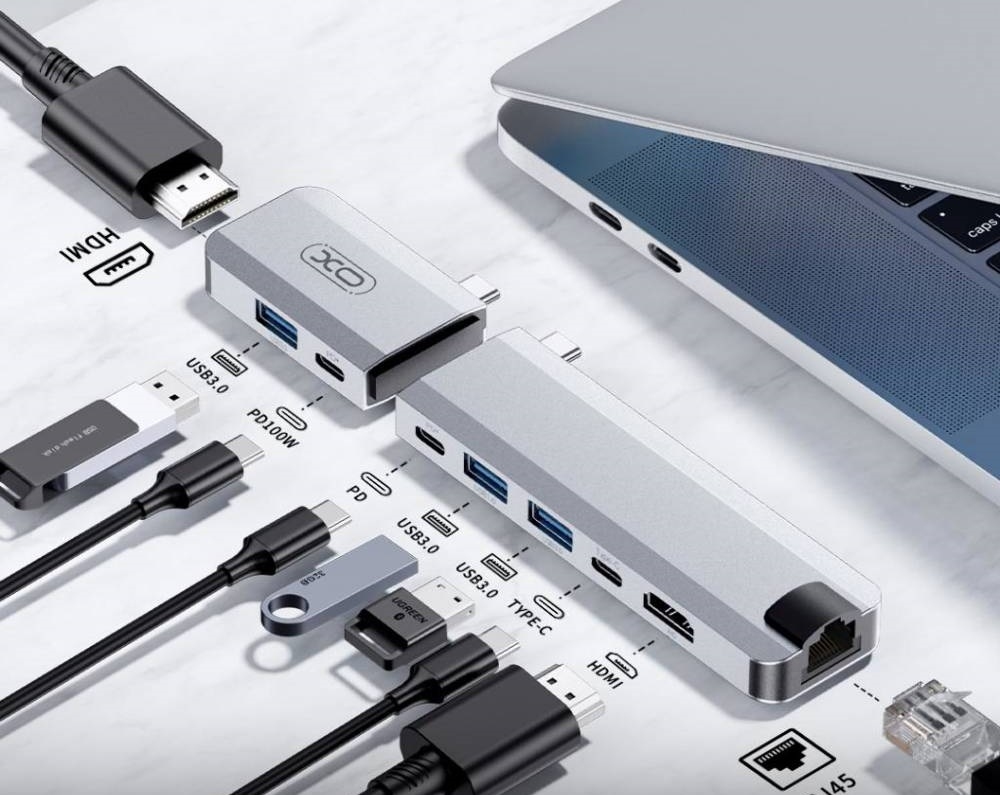 XO HUB017 type-c 9-in-1 Magnetic Metal Docking Station (Type-c to USB3.0*3+HDMI*2+PD*2+RJ45+TYPE-C P