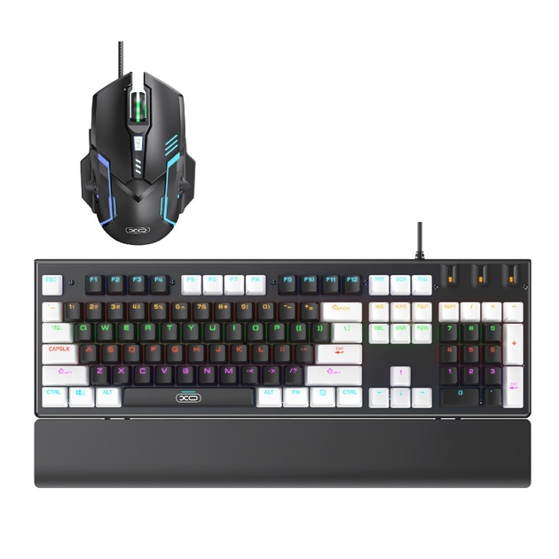 XO KB-06 Wired Mixed Color Illuminated Mechanical Keyboard Set (with Black Illuminated Mouse) Black+