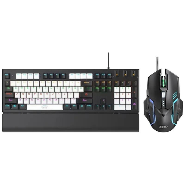 XO KB-06 Wired Mixed Color Illuminated Mechanical Keyboard Set (with Black Illuminated Mouse) white+