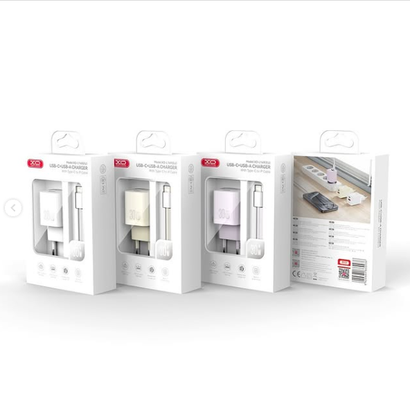 XO L149(EU) PD30W 1USB-A+1USB-C Charger  with Lightning cable White