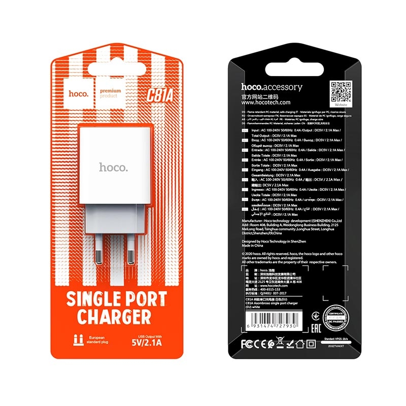Charger HOCO C81A Asombroso single port charger(EU)