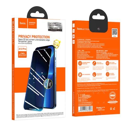 Hoco Nano 3D full screen edges protection tempered glass for ip12/12 Pro(A12 Plus) black
