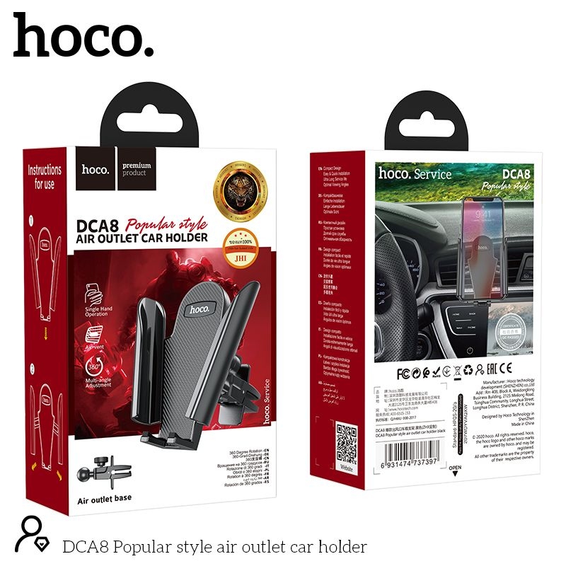 Hoco DCA8 Popular style air outlet car holder black