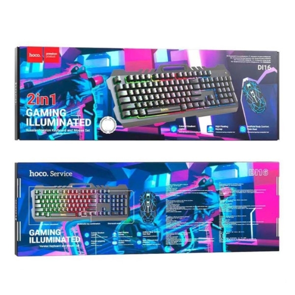 Hoco DI16 Gaming Illuminated keyboard and mouse set(russian version) black