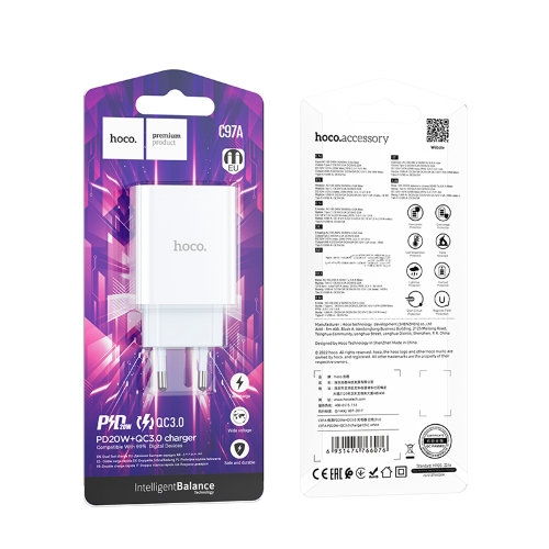 Hoco C97A PD20W+QC3.0 charger(EU) white