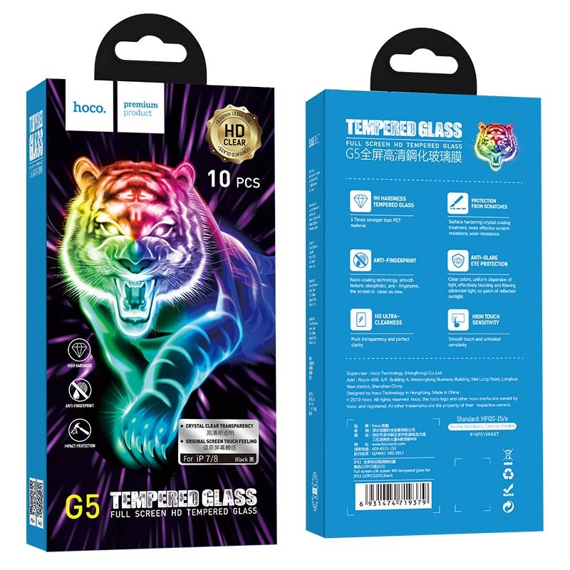 Hoco Full screen silk screen HD tempered glass for iPSE3(10PCS)(G5) black