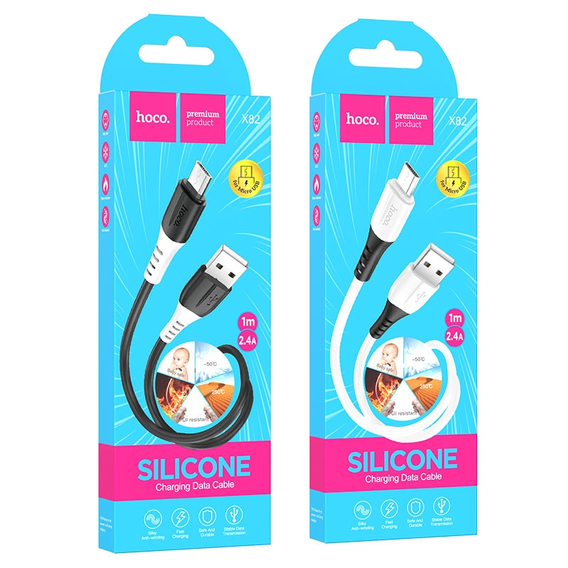 HOCO X82 Micro silicone charging data cable black