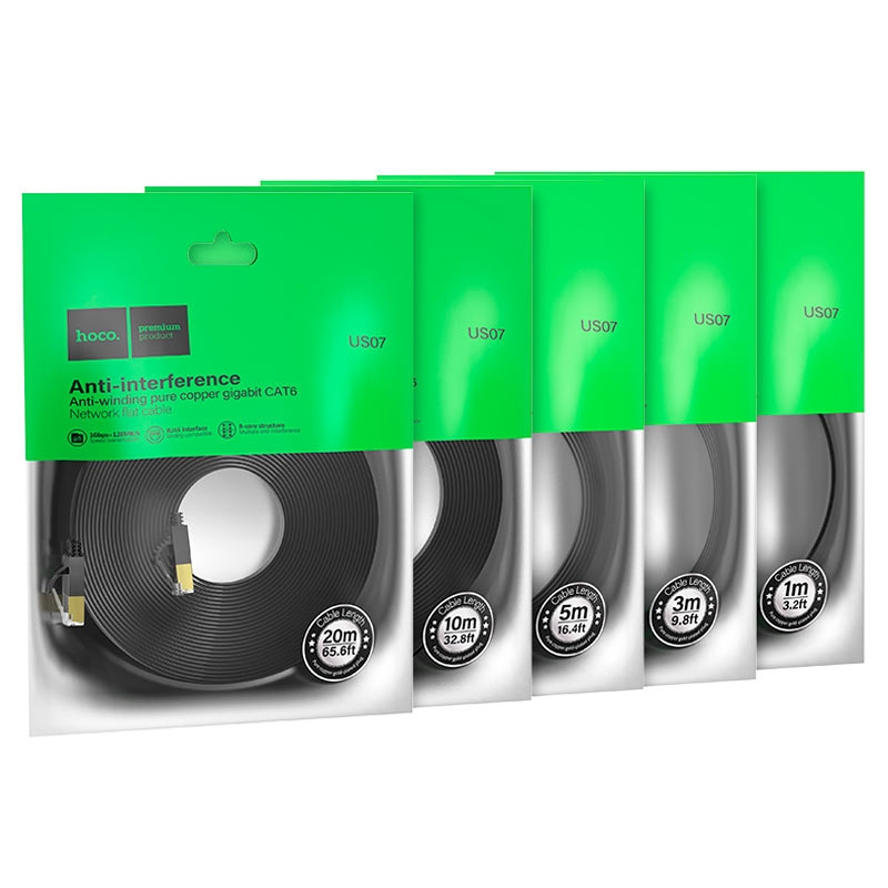 Hoco US07 General pure copper flat network cable(L=5M) black