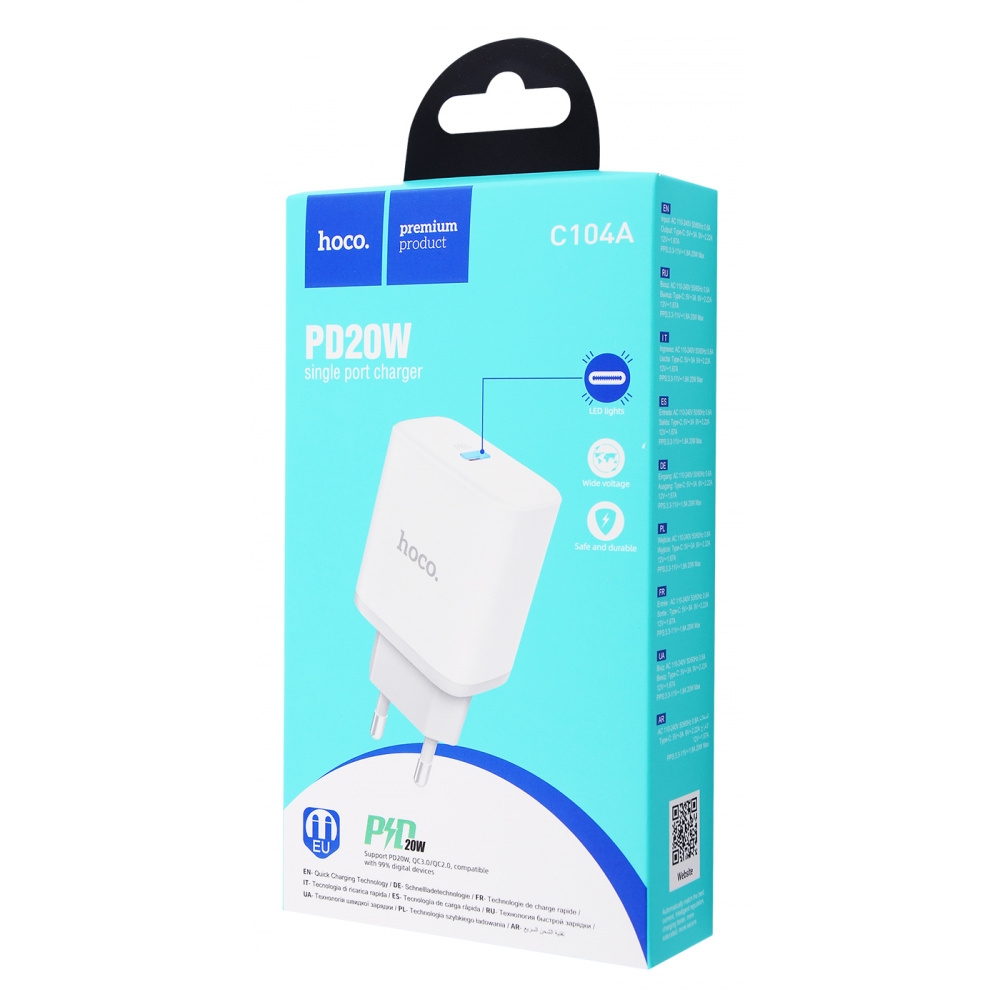 C104A Stage single port PD20W charger set(Type-C to Type-C)(EU) white