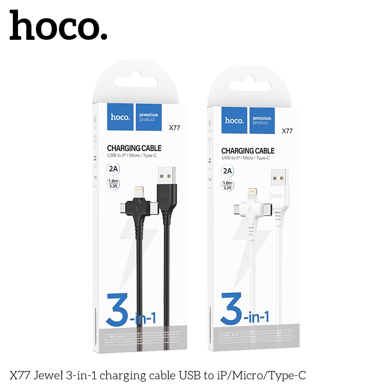 USB Hoco X77 Jewel 3-in-1 charging cable USB to iP/Micro/Type-C black