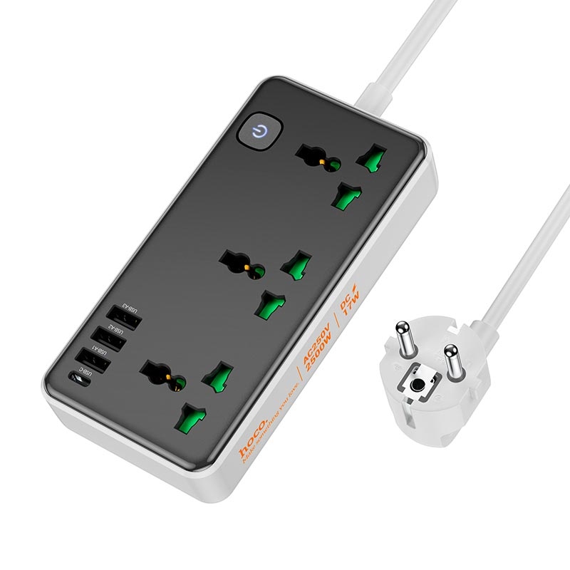 Hoco AC7A Storm 3-position socket(1C3A)(EU) black