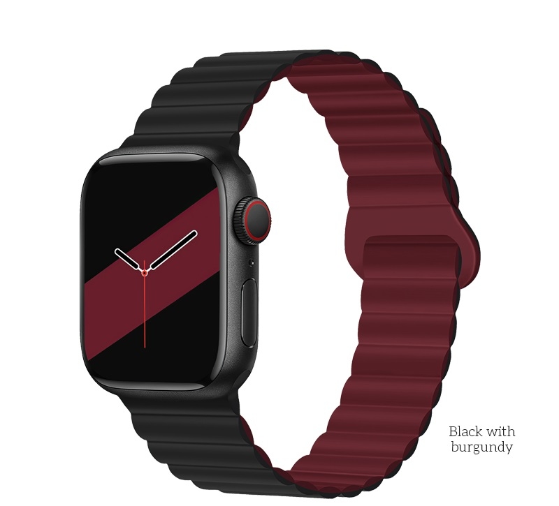 Hoco WA22 Flexible series  magnetic silicone strap for iWatch(38/40/41mm) black with burgundy