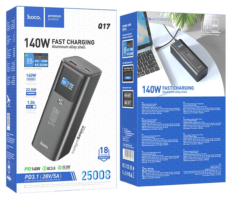 Hoco Q17 Electric PD140W power bank(25000mAh) black