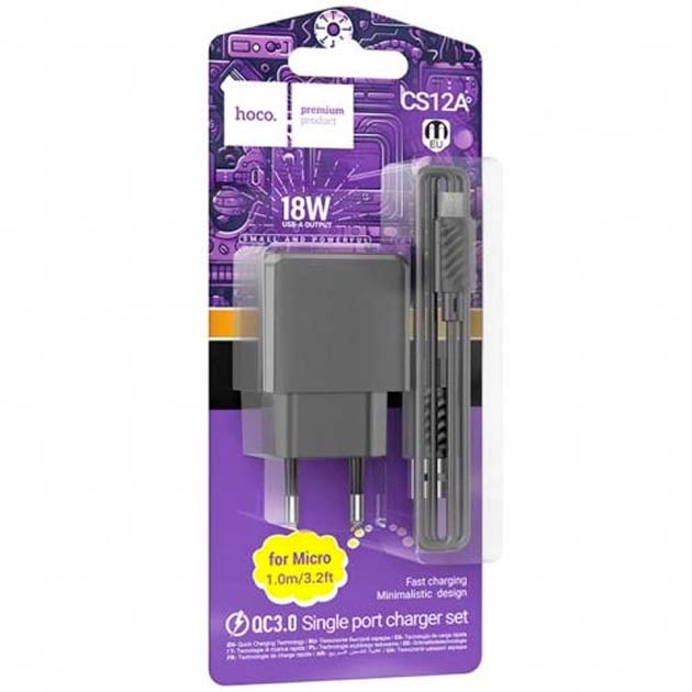 Hoco CS12A Ocean single port QC3.0 charger set(Micro)(EU) black