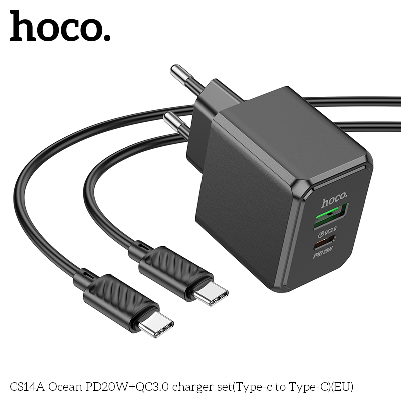 CS14A Ocean PD20W+QC3.0 charger set(Type-C to Type-C)(EU) black
