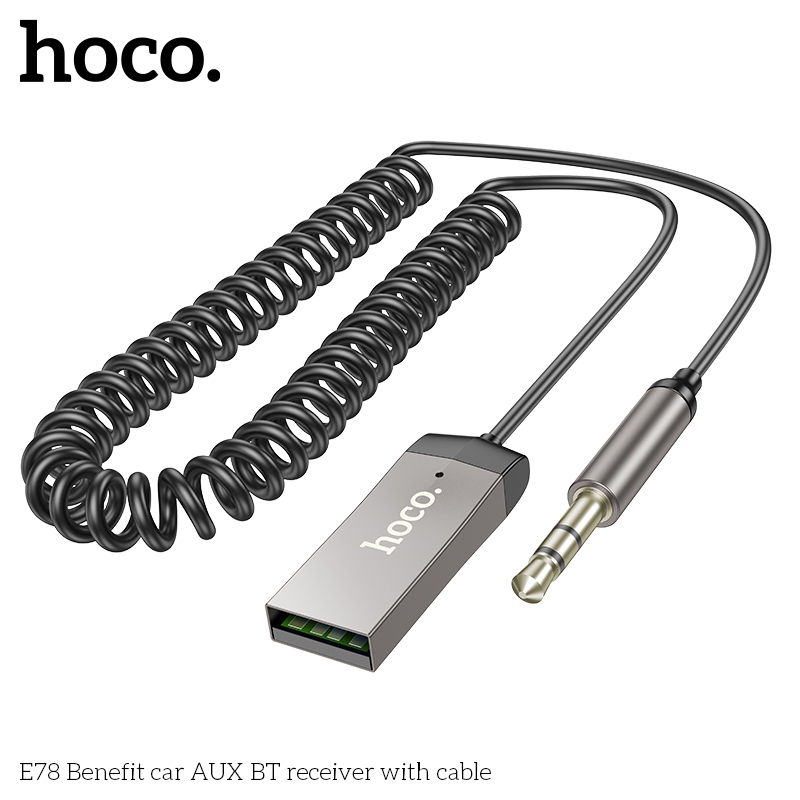 Hoco E78 Benefit car AUX BT receiver with cable metal gray