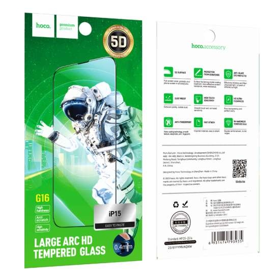 Hoco Guardian shield series full-screen 5D large arc tempered glass set for iP16 Plus/15 Plus(10PCS)